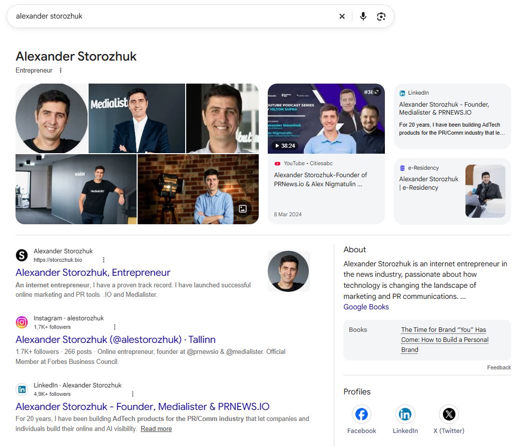  Alexander Storozhuk’s Google Knowledge Panel, Founder of Medialister & PRNEWS 