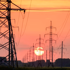 Power lines at sunset